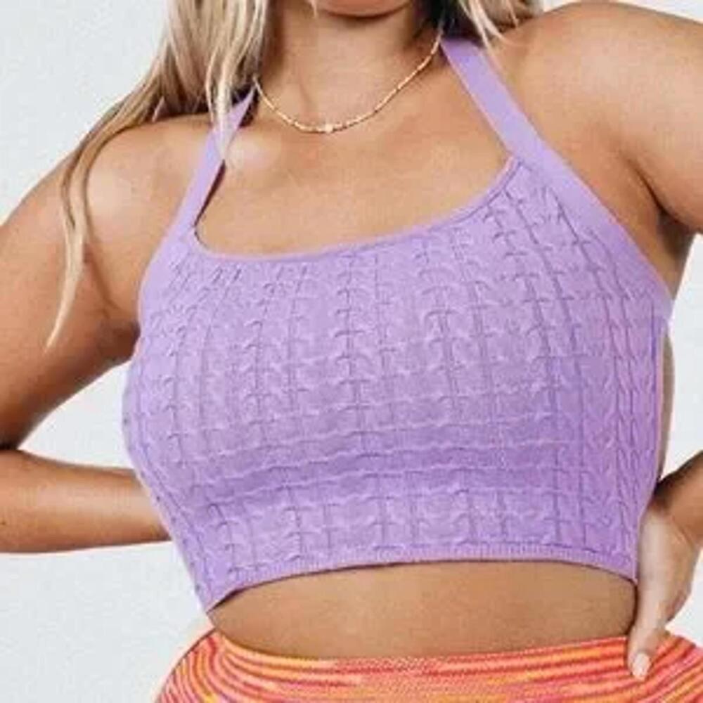 Princess Polly Jefferson Top Purple Knit Crop L/XL Open Back Tie Bows Y2K
